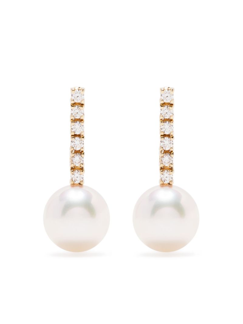 14k Yellow Gold Pearl and Diamond Single Drop Earring