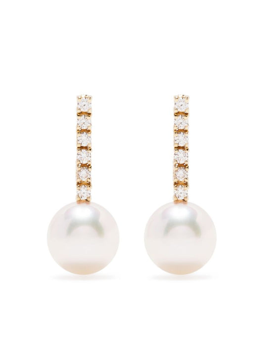 14k Yellow Gold Pearl and Diamond Single Drop Earring