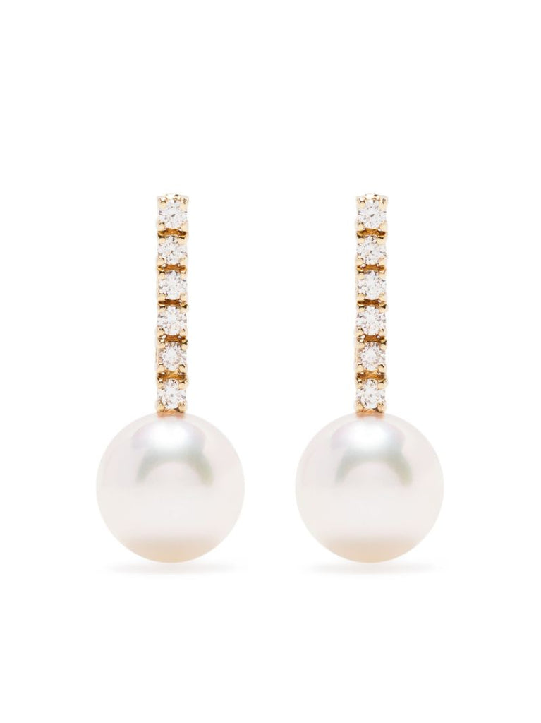 14k Yellow Gold Pearl and Diamond Single Drop Earring
