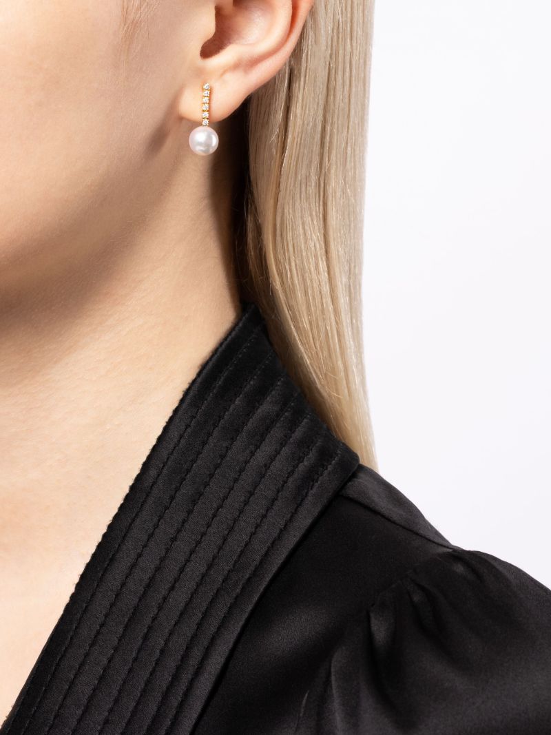 14k Yellow Gold Pearl and Diamond Single Drop Earring