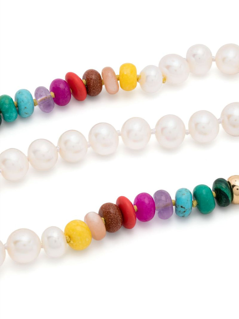 18k Yellow Gold Rainbow Bead Pearl Necklace