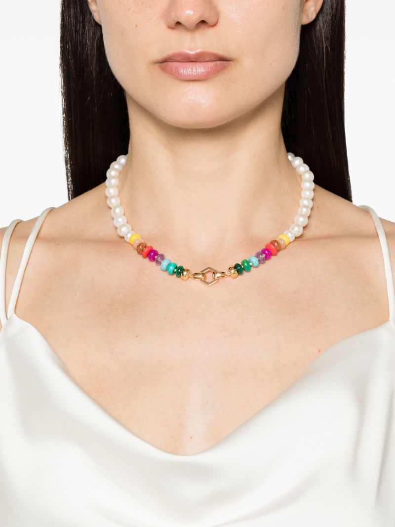 18k Yellow Gold Rainbow Bead Pearl Necklace