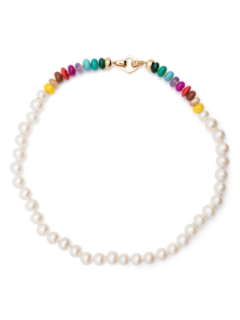 18k Yellow Gold Rainbow Bead Pearl Necklace
