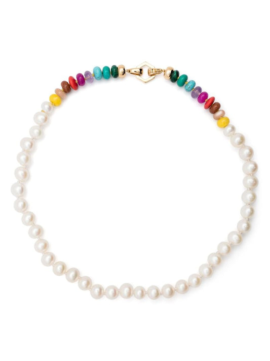 18k Yellow Gold Rainbow Bead Pearl Necklace