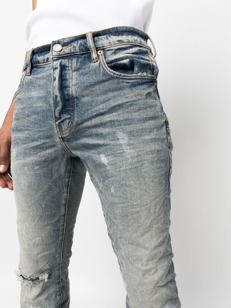 Blue Distressed Slim-cut Jeans