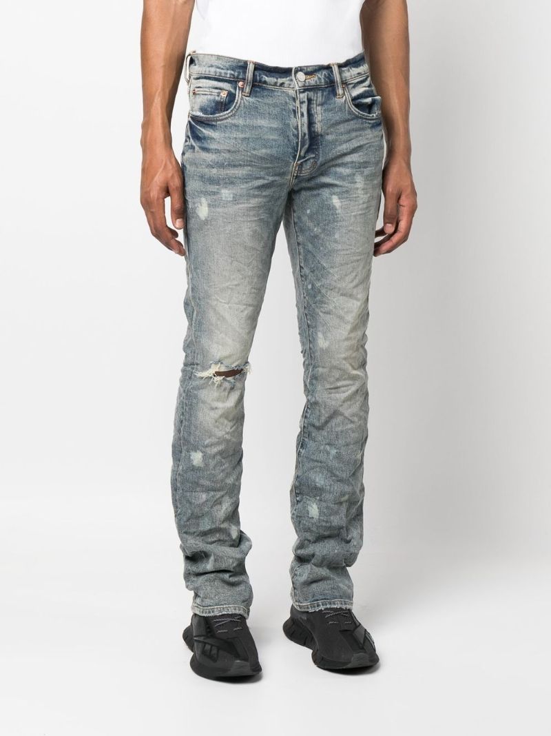 Blue Distressed Slim-cut Jeans
