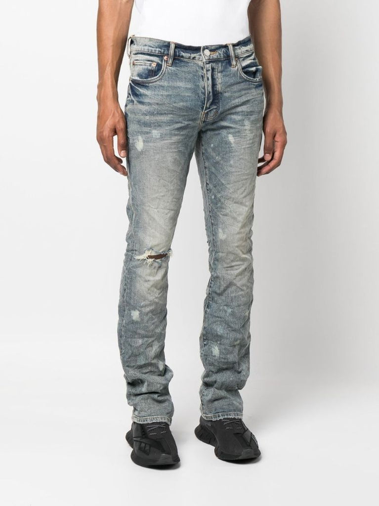 Blue Distressed Slim-cut Jeans
