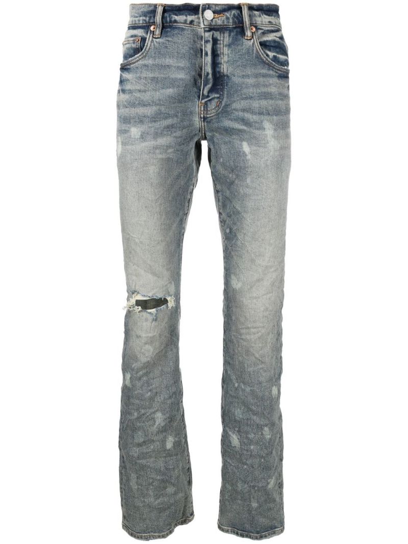 Blue Distressed Slim-cut Jeans