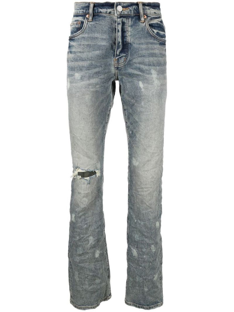 Blue Distressed Slim-cut Jeans