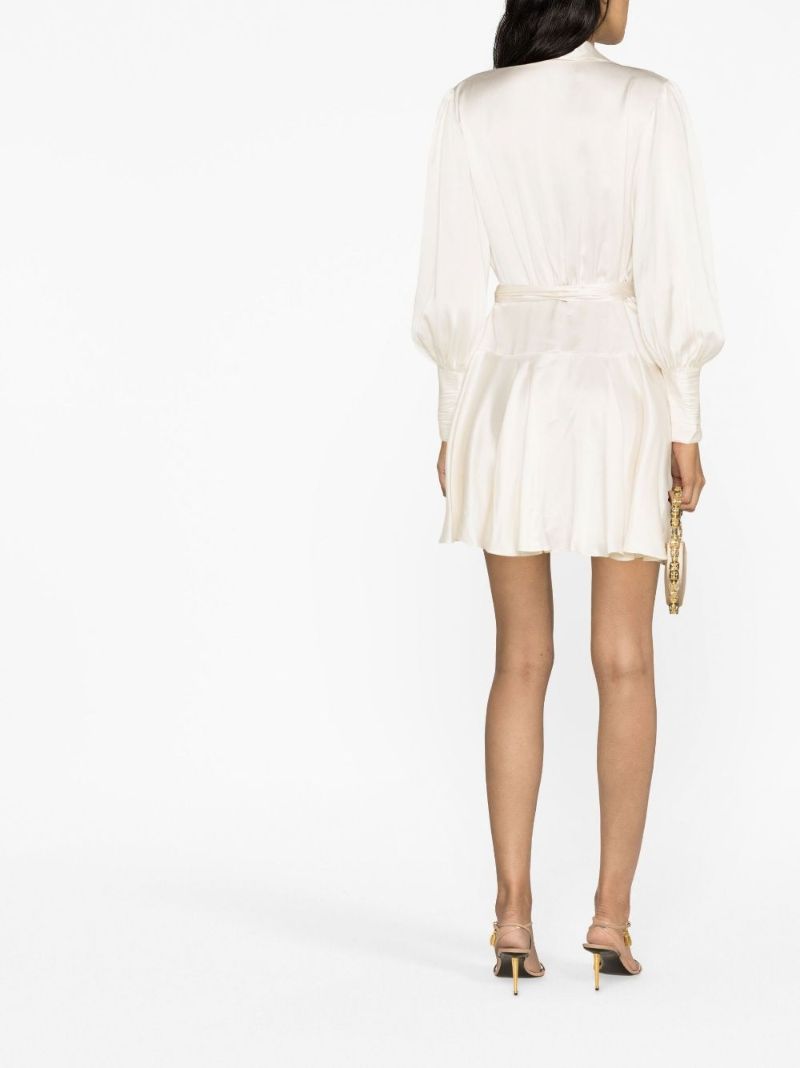 Neutral Silk Wrap Mini Dress