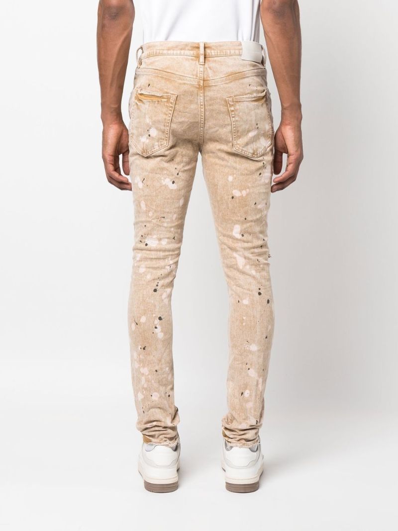 Beige Paint Splatter Slim Jeans