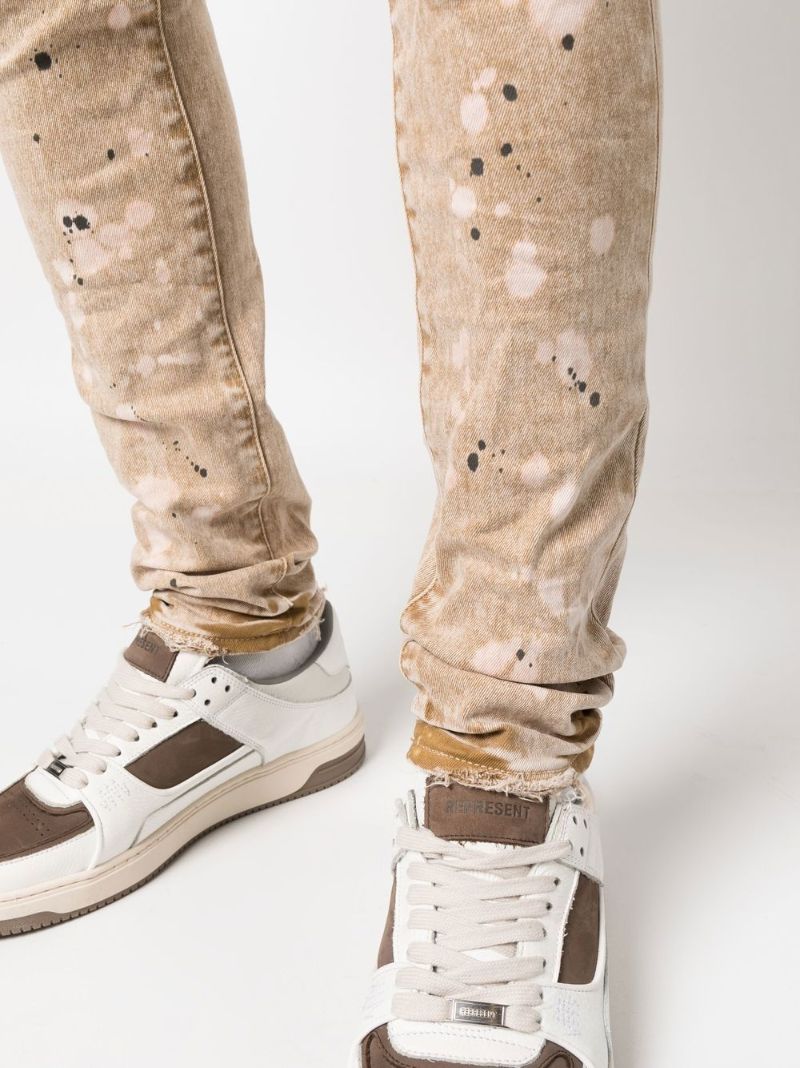 Beige Paint Splatter Slim Jeans