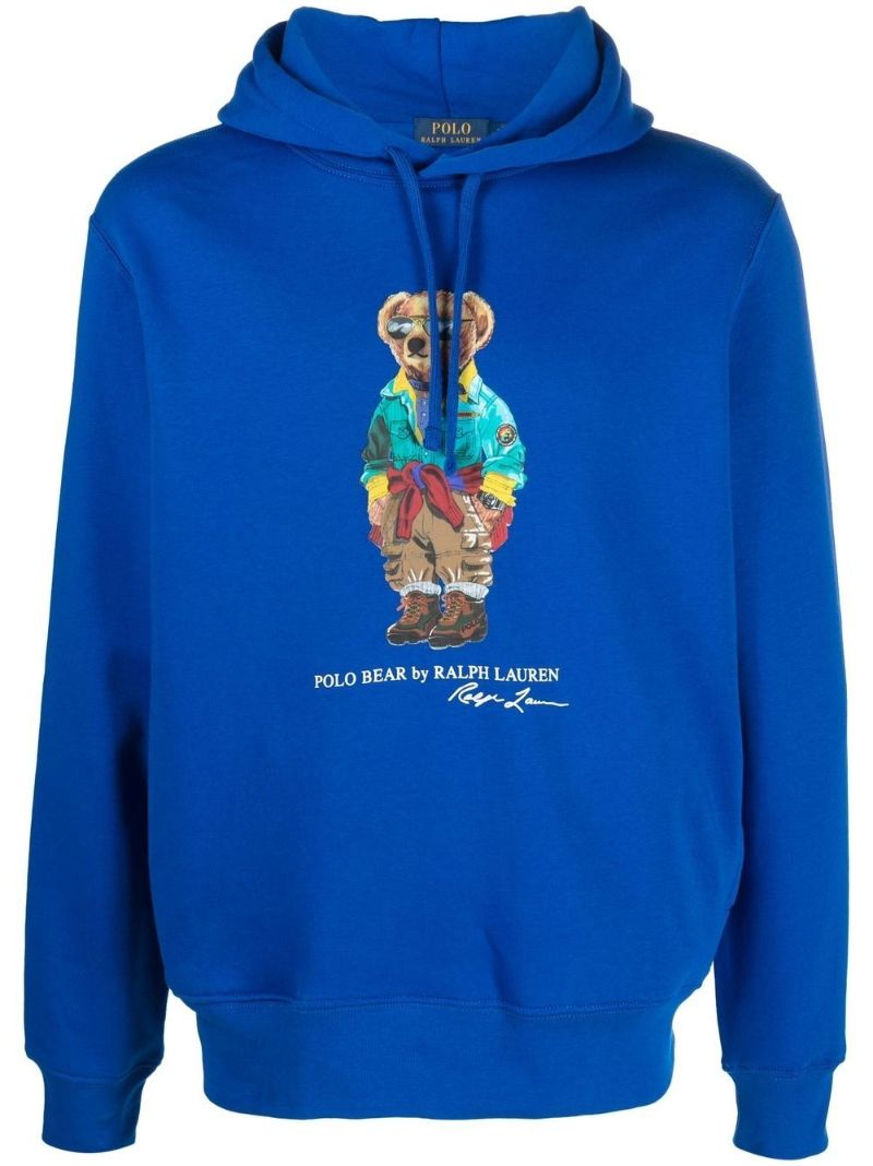 Blue Polo Bear Print Hoodie