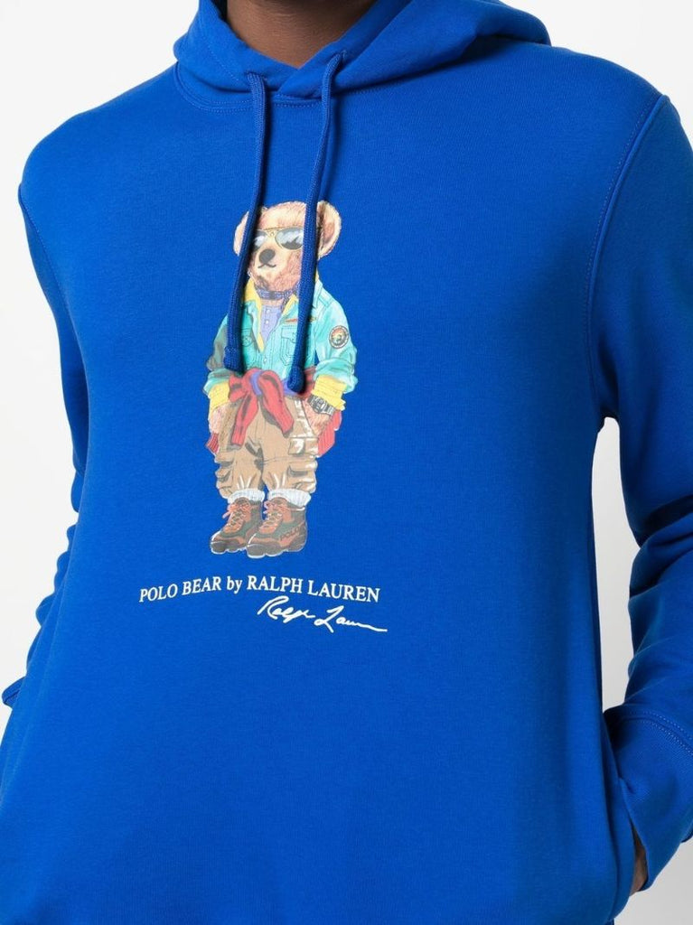 Blue Polo Bear Print Hoodie