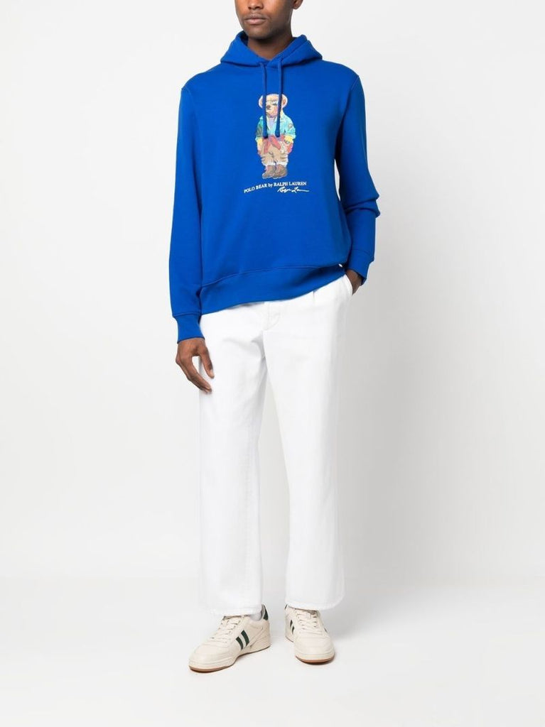 Blue Polo Bear Print Hoodie