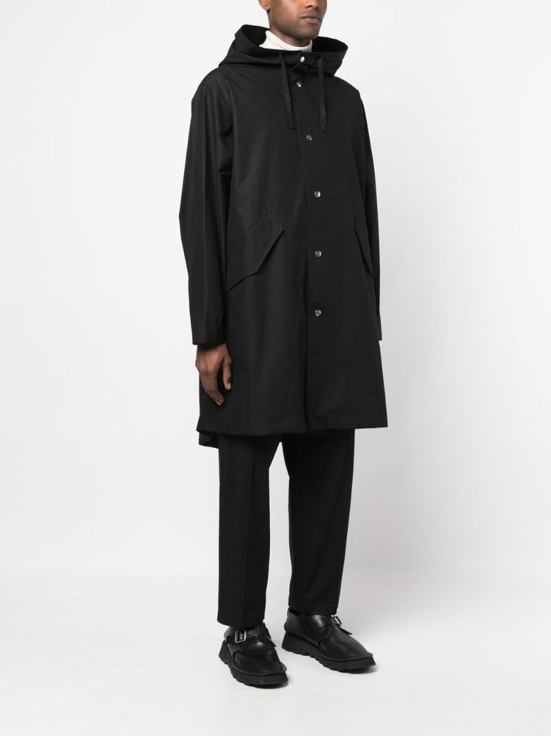 Black Logo Print Hooded Parka Coat