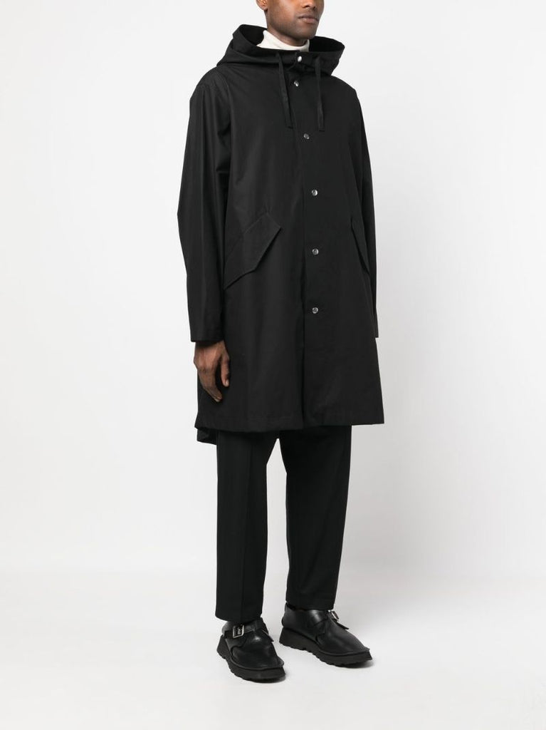 Black Logo Print Hooded Parka Coat