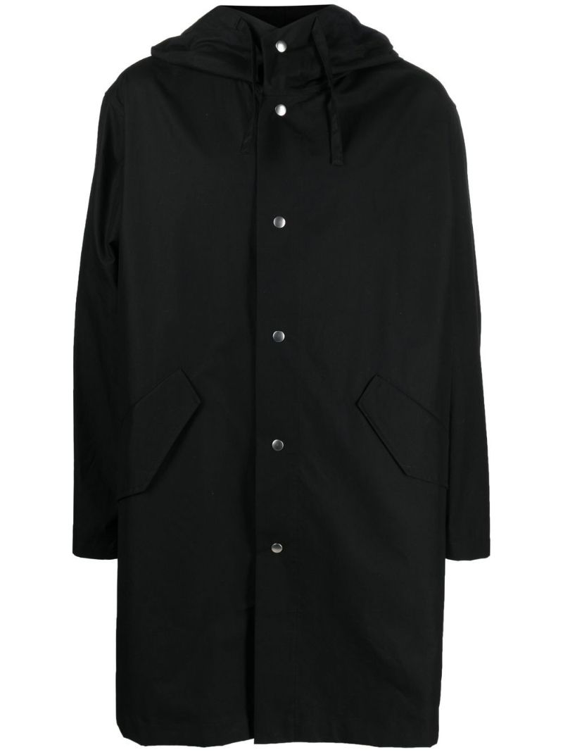 Black Logo Print Hooded Parka Coat