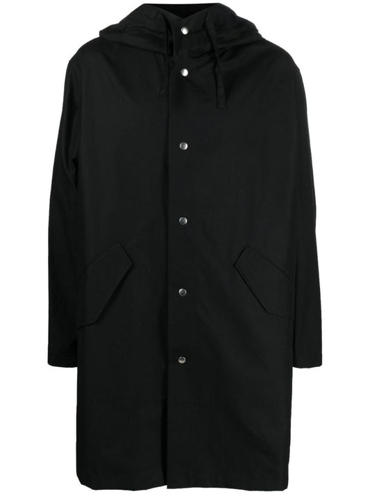 Black Logo Print Hooded Parka Coat