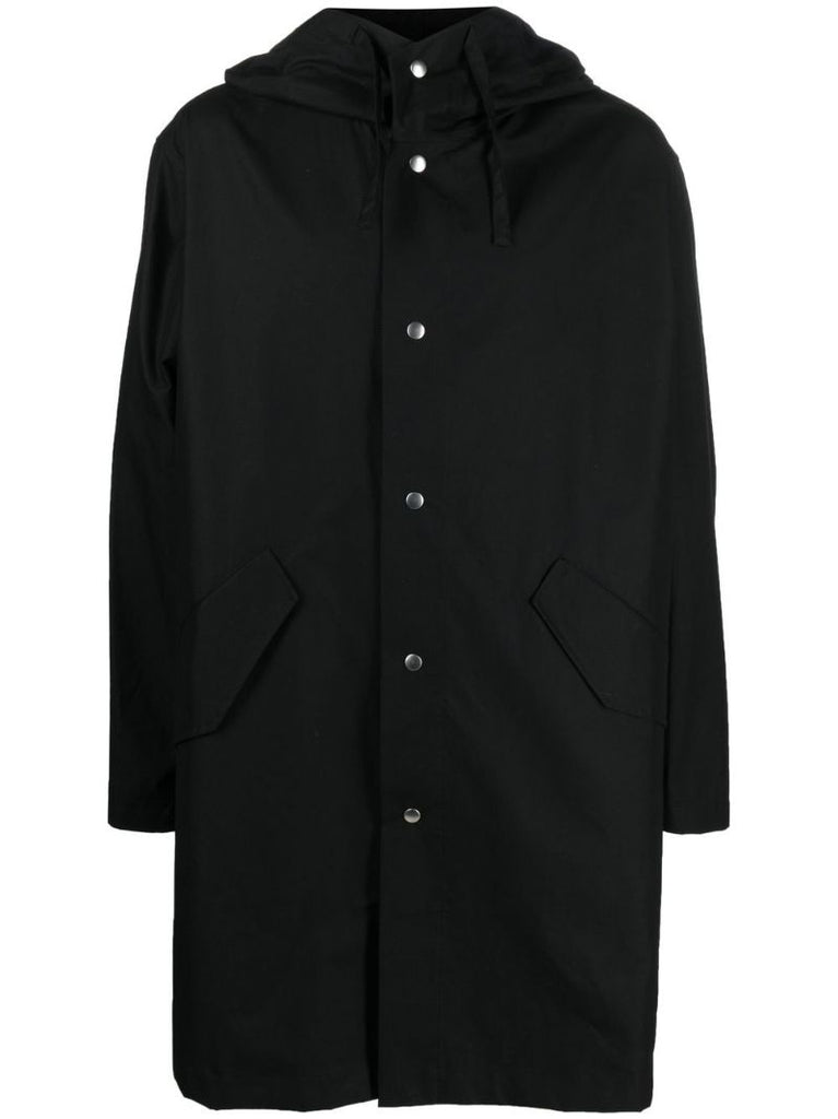 Black Logo Print Hooded Parka Coat