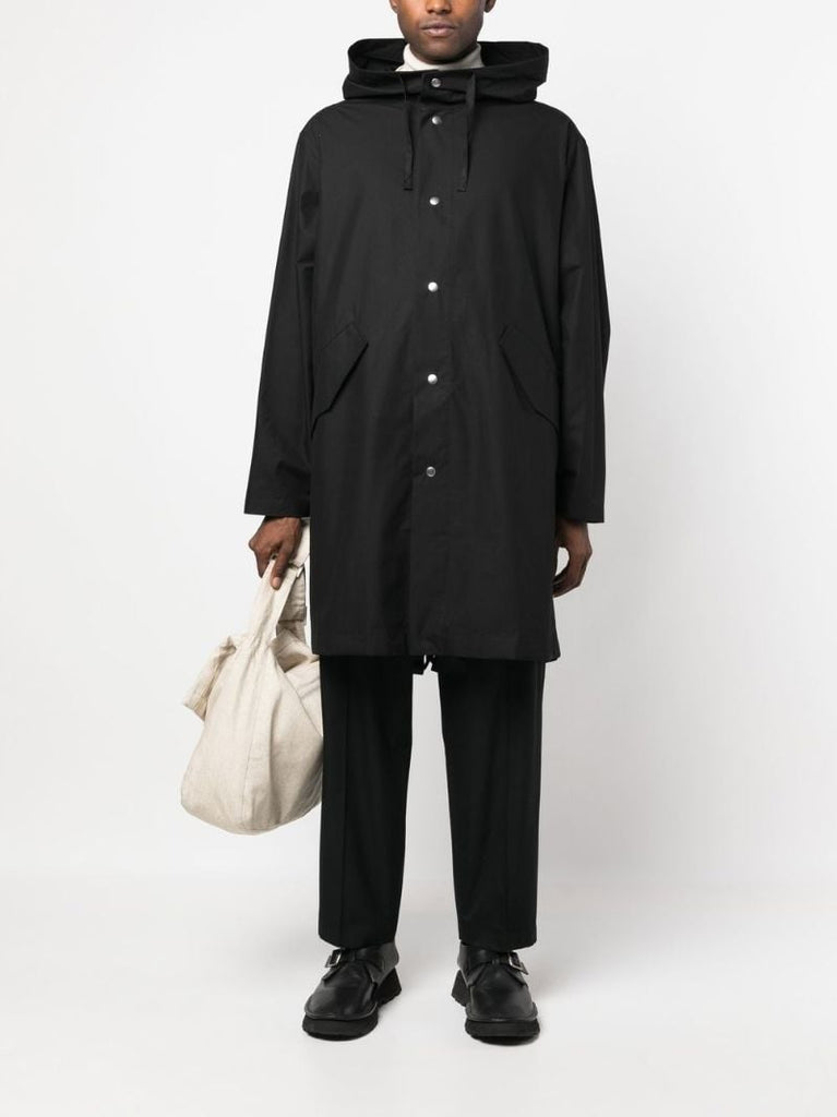 Black Logo Print Hooded Parka Coat
