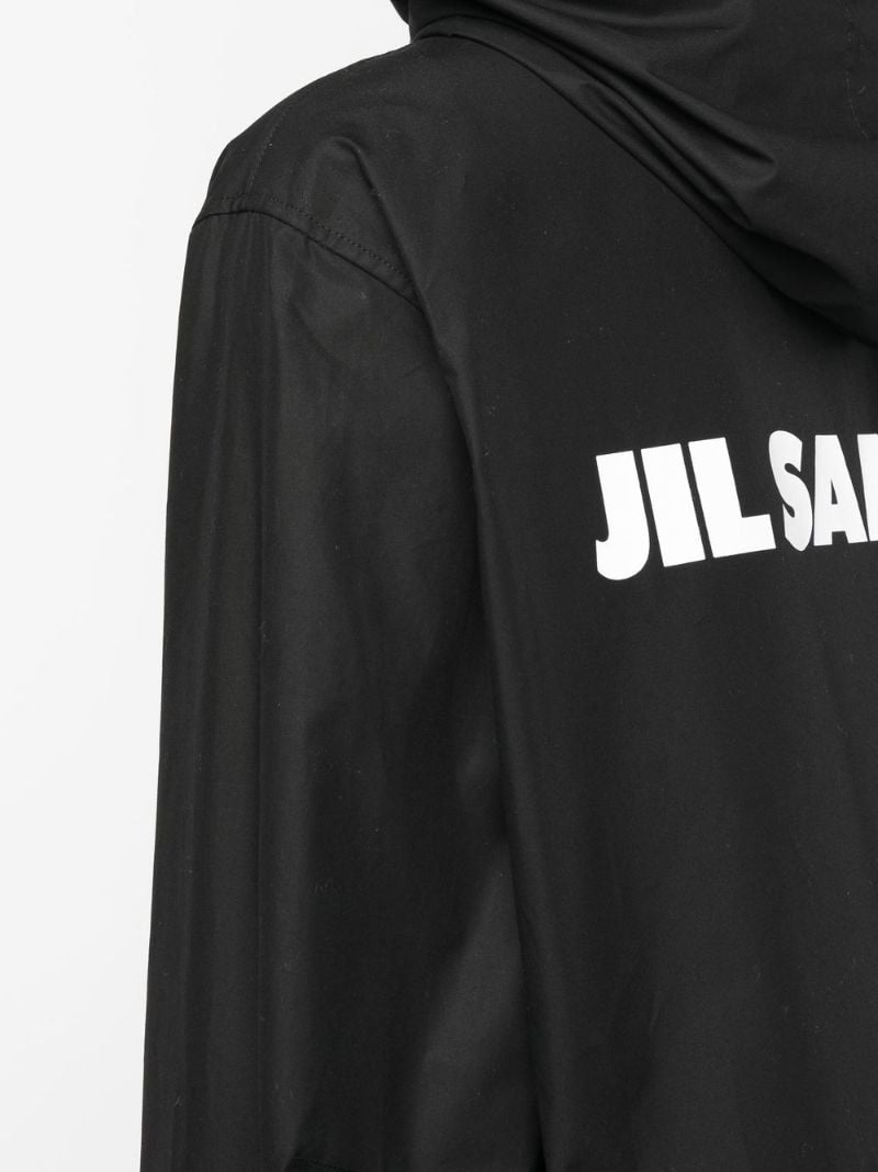 Black Logo Print Hooded Parka Coat