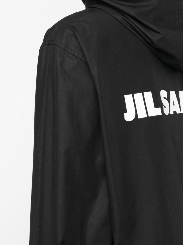 Black Logo Print Hooded Parka Coat