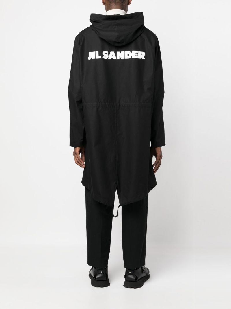 Black Logo Print Hooded Parka Coat