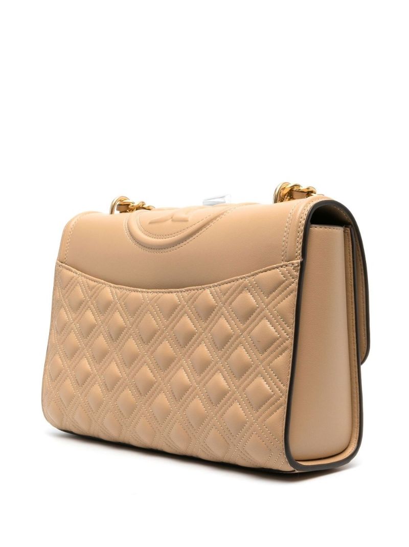 Beige Fleming Embossed Leather Shoulder Bag