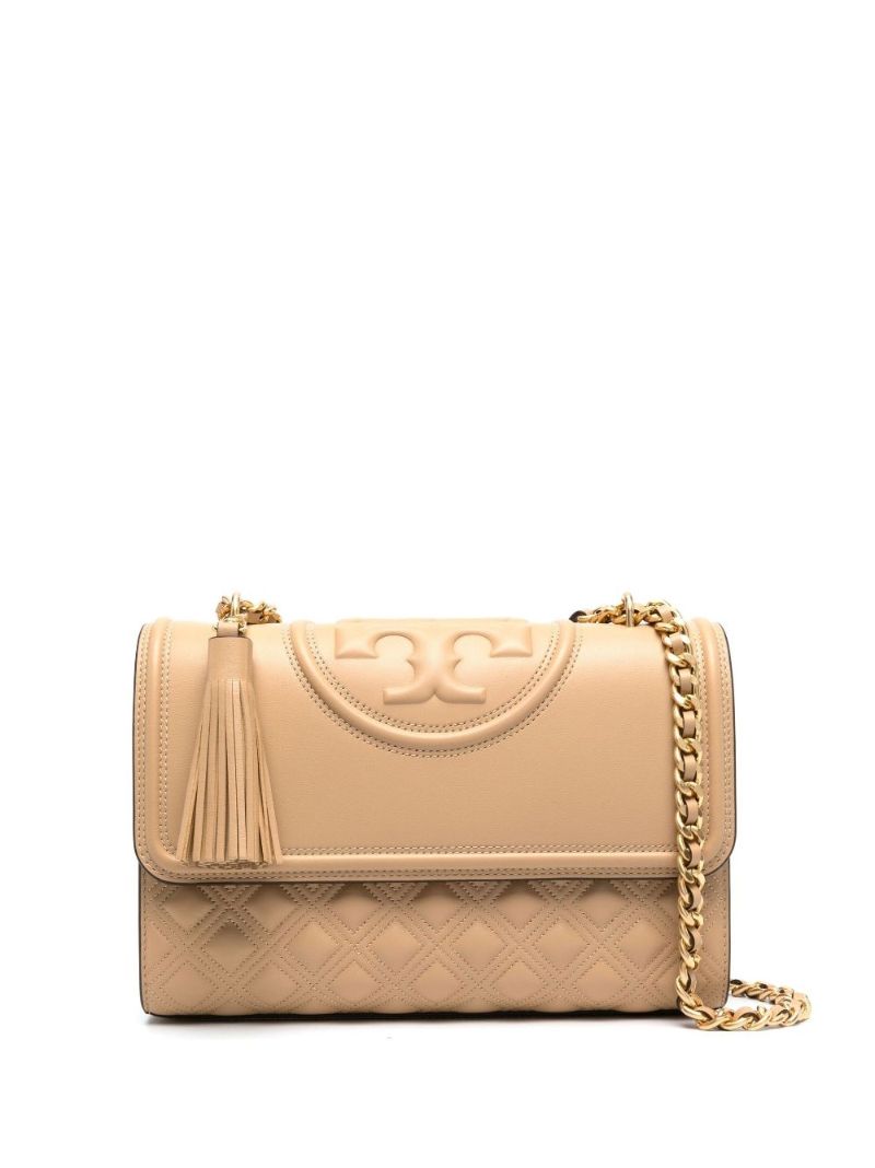 Beige Fleming Embossed Leather Shoulder Bag