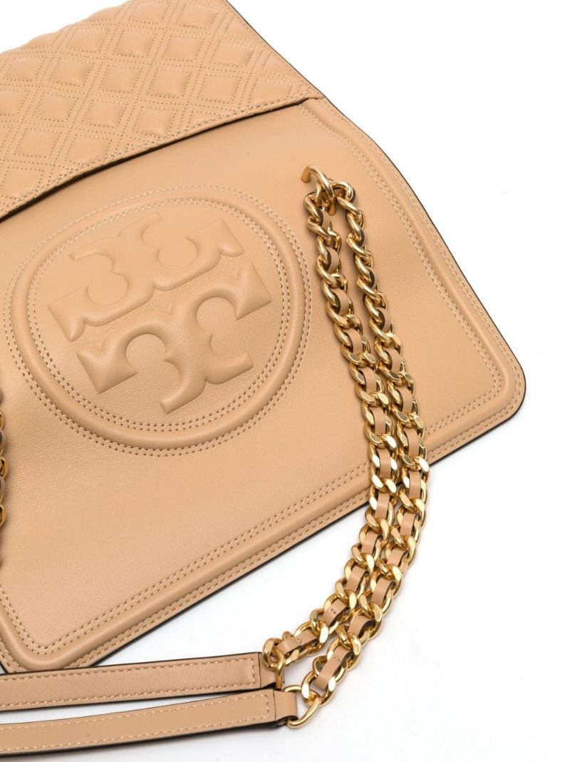 Beige Fleming Embossed Leather Shoulder Bag