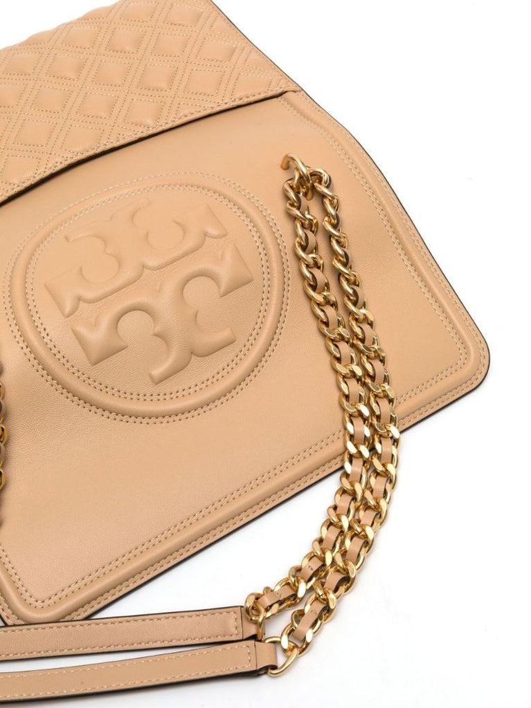 Beige Fleming Embossed Leather Shoulder Bag