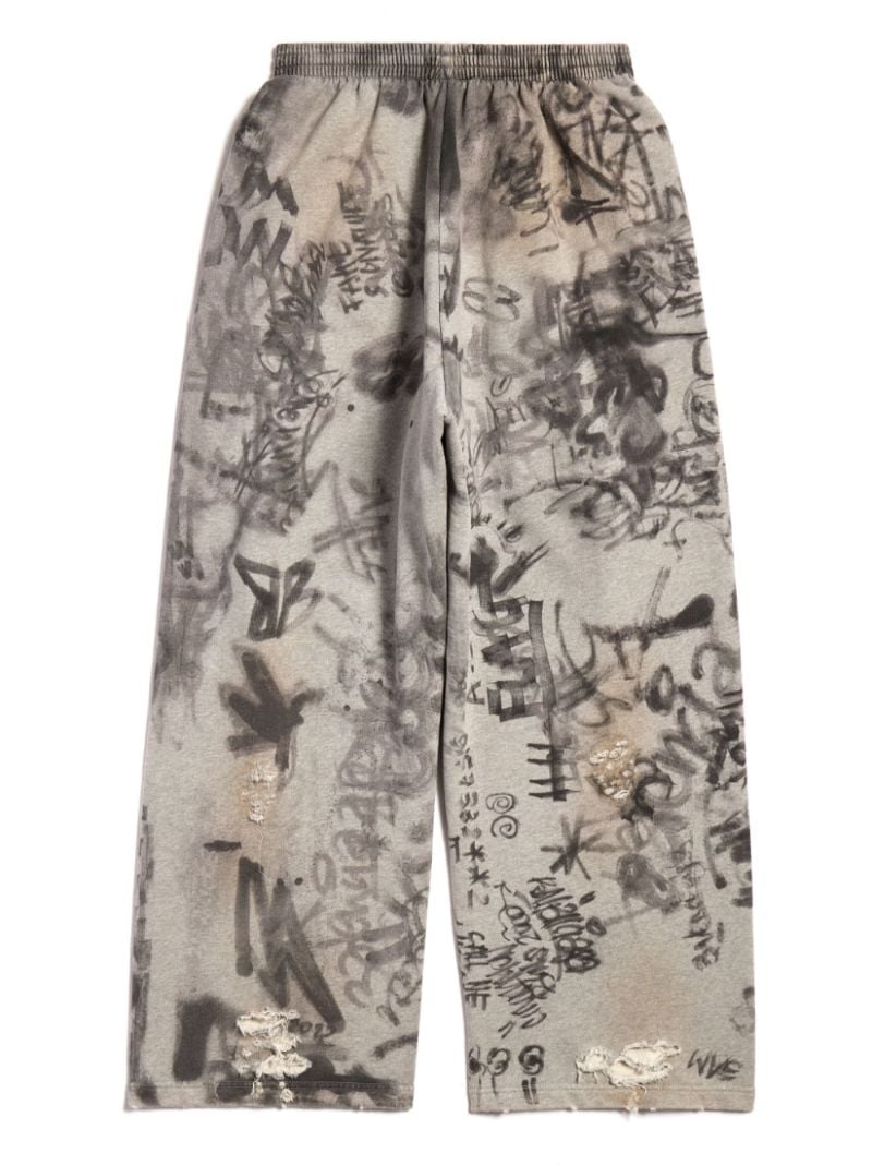 Grey Graffiti Crest Cotton Track Pants