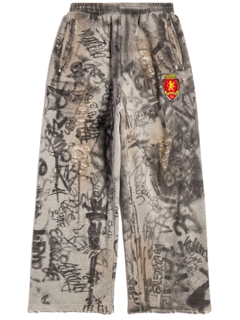 Grey Graffiti Crest Cotton Track Pants