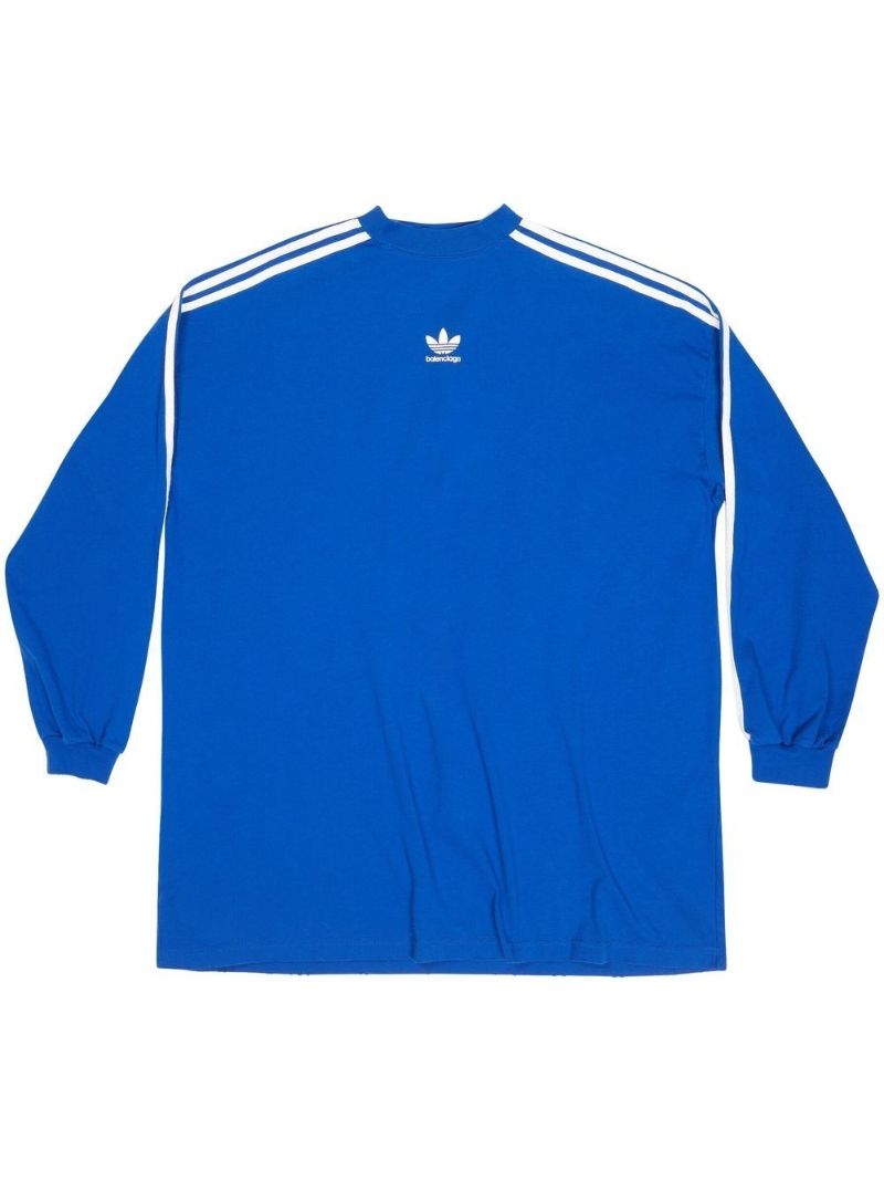 X Adidas Blue Logo Print Three-stripe Long-sleeved T-shirt