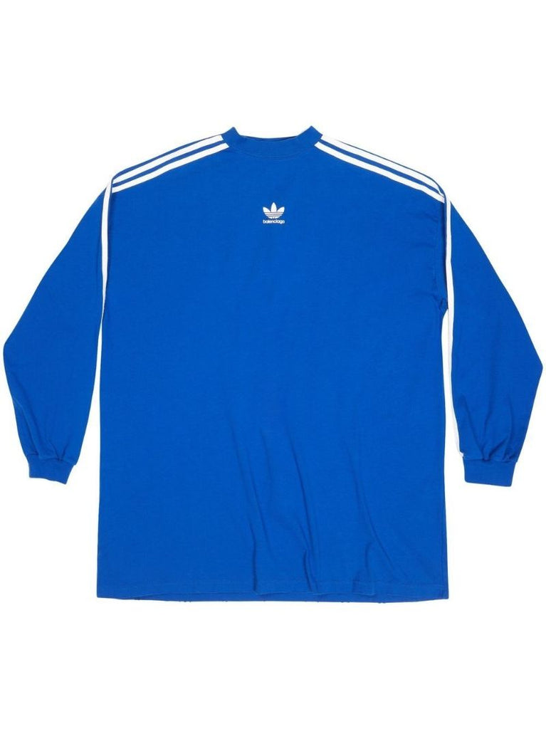X Adidas Blue Logo Print Three-stripe Long-sleeved T-shirt
