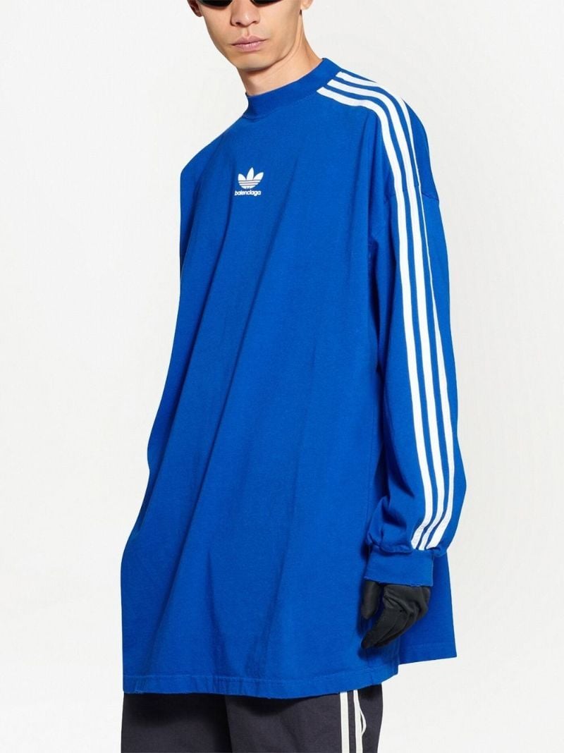 X Adidas Blue Logo Print Three-stripe Long-sleeved T-shirt