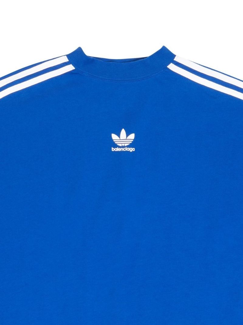 X Adidas Blue Logo Print Three-stripe Long-sleeved T-shirt