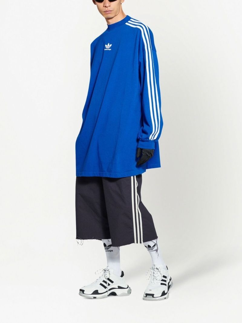 X Adidas Blue Logo Print Three-stripe Long-sleeved T-shirt