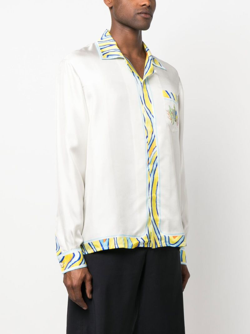 White Aquatique Print Silk Shirt