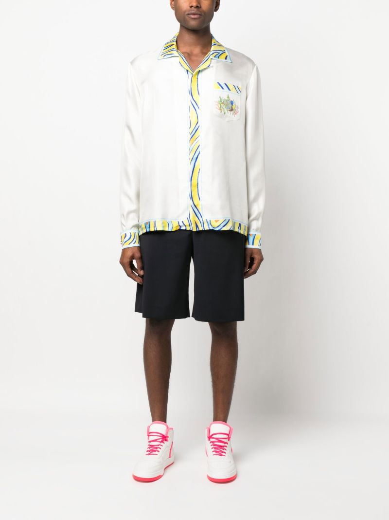 White Aquatique Print Silk Shirt