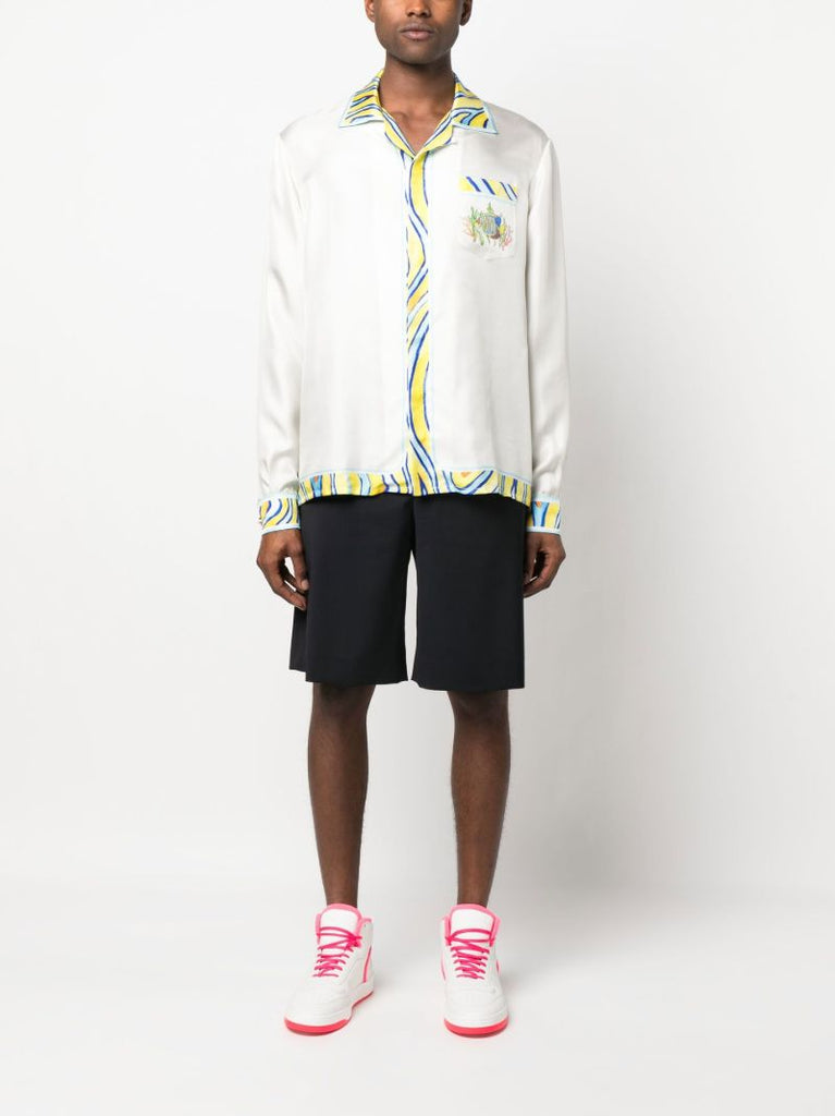 White Aquatique Print Silk Shirt
