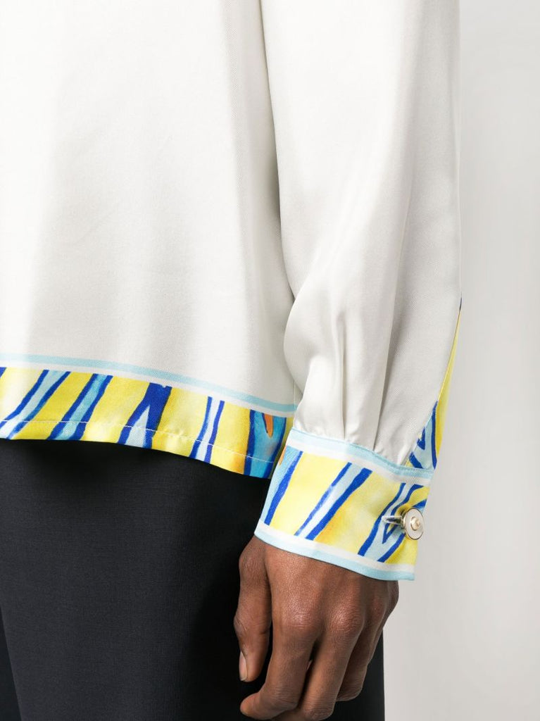 White Aquatique Print Silk Shirt