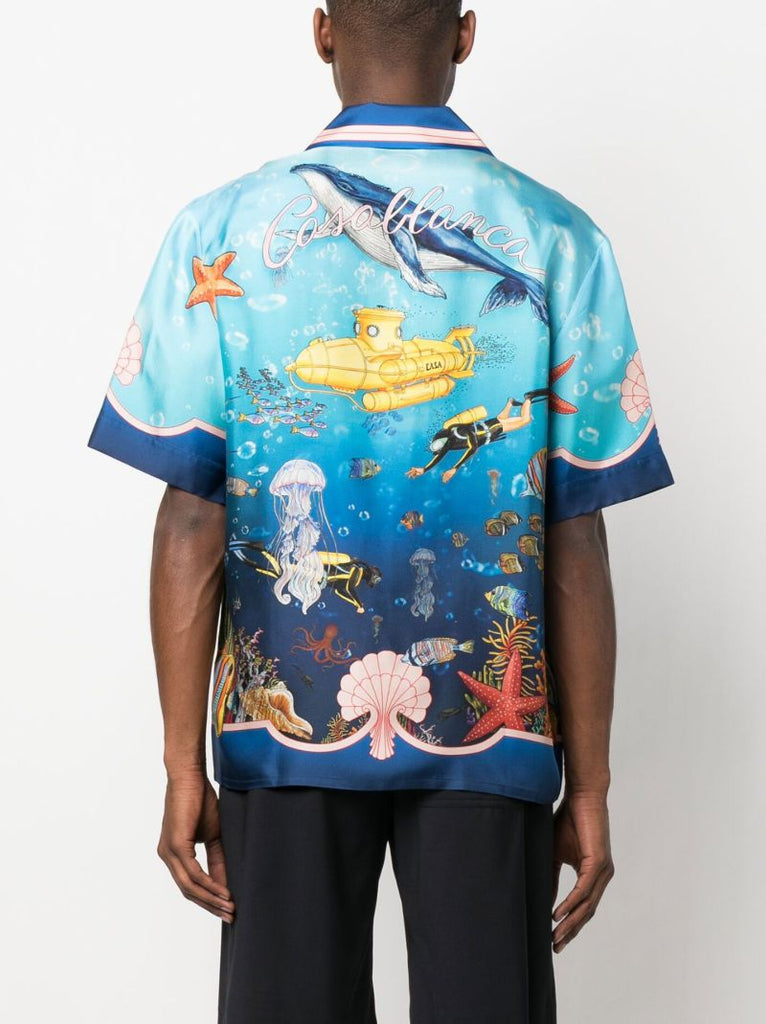 Blue Graphic Print Silk Shirt