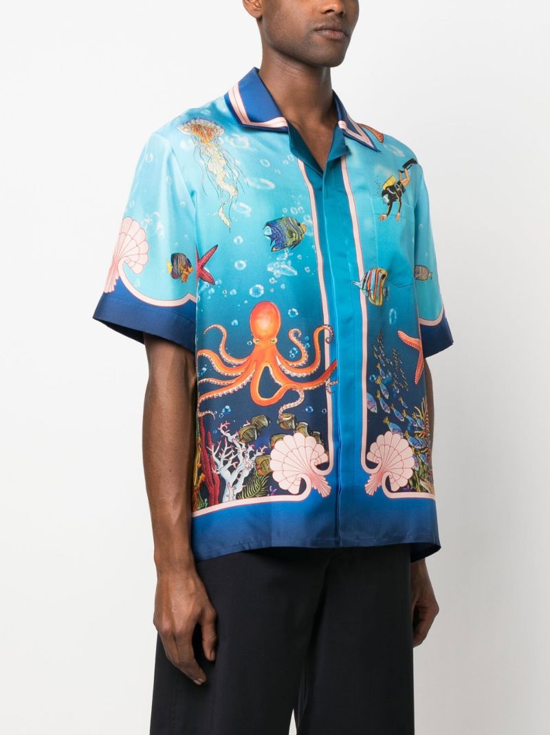 Blue Graphic Print Silk Shirt