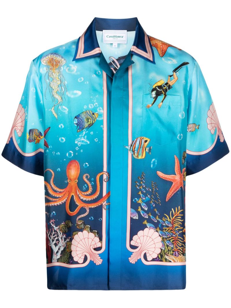 Blue Graphic Print Silk Shirt
