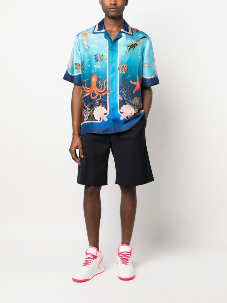 Blue Graphic Print Silk Shirt
