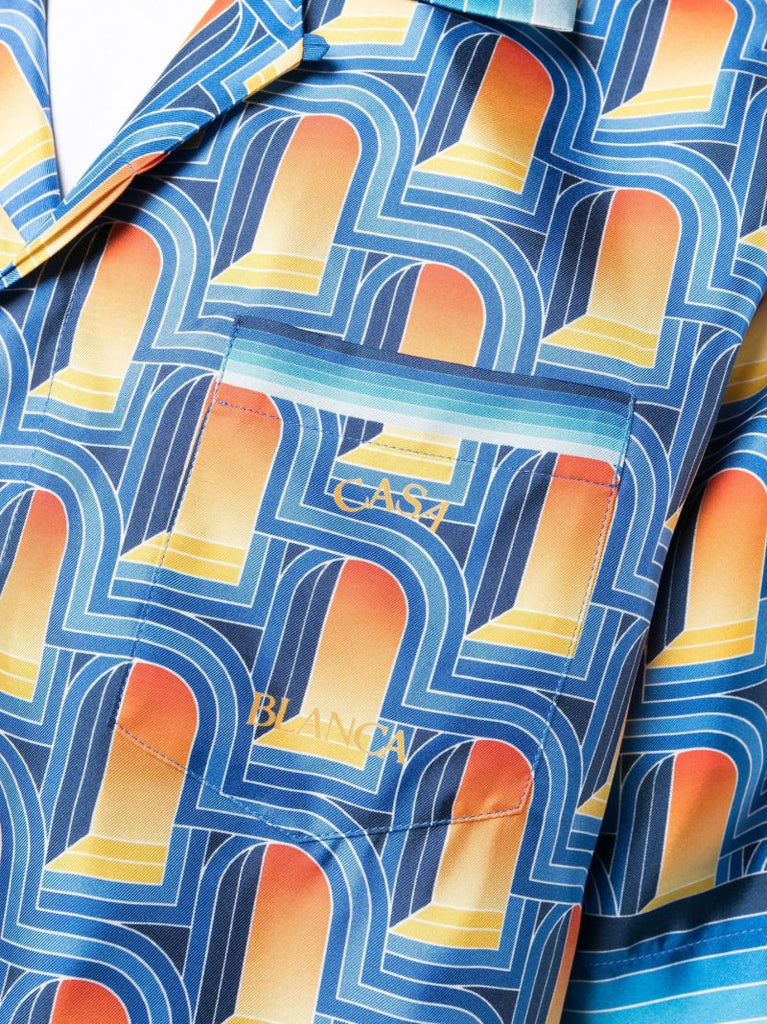 Blue L'arche De Nuit Print Silk Shirt