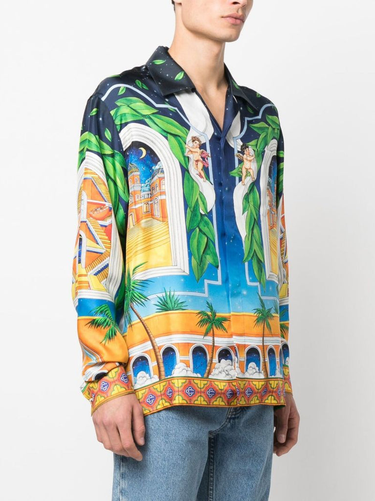 Blue Maison D'ete Printed Silk Shirt