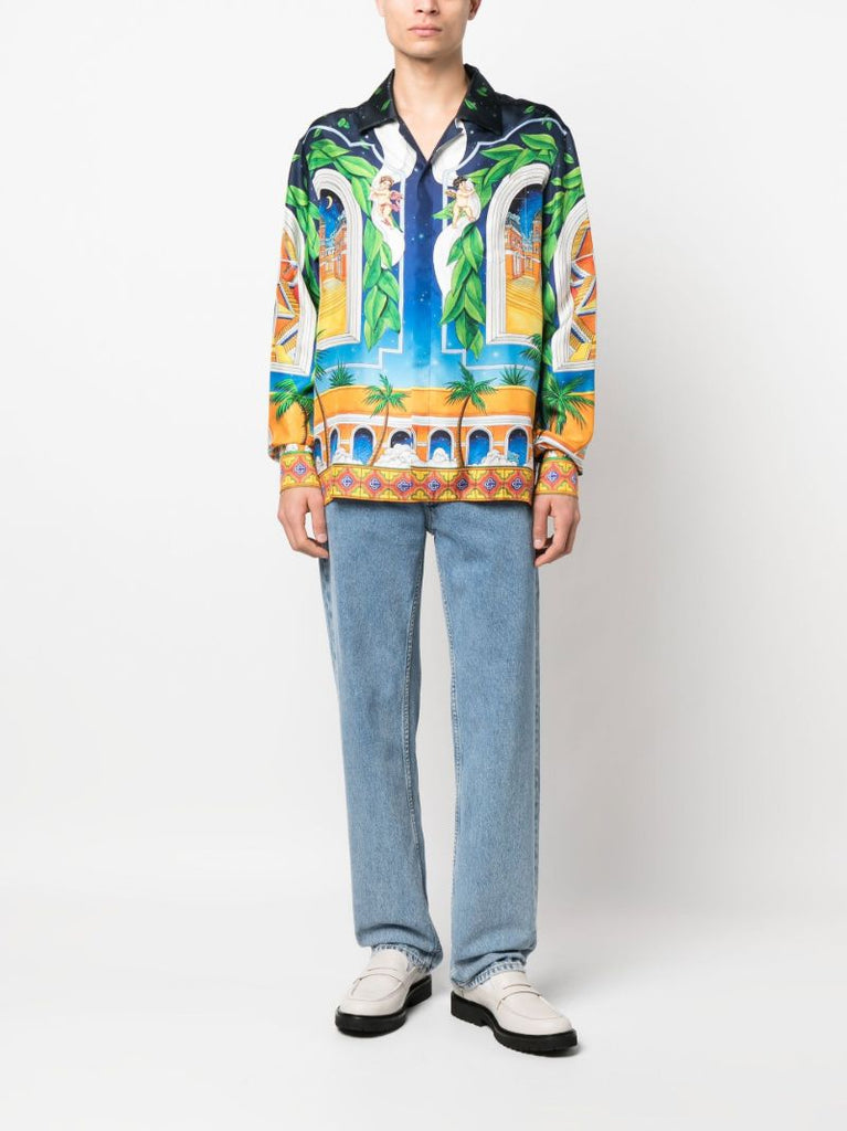 Blue Maison D'ete Printed Silk Shirt
